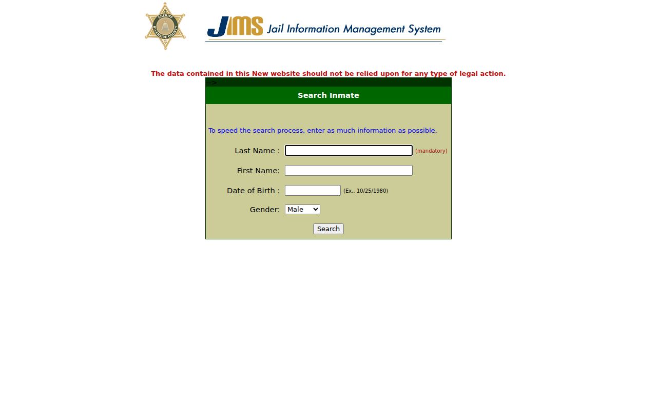 Riverside County people search inmate lookup fields