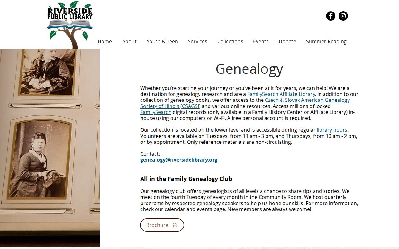 Riverside County people directories screenshot of library genealogy and FamilySearch access