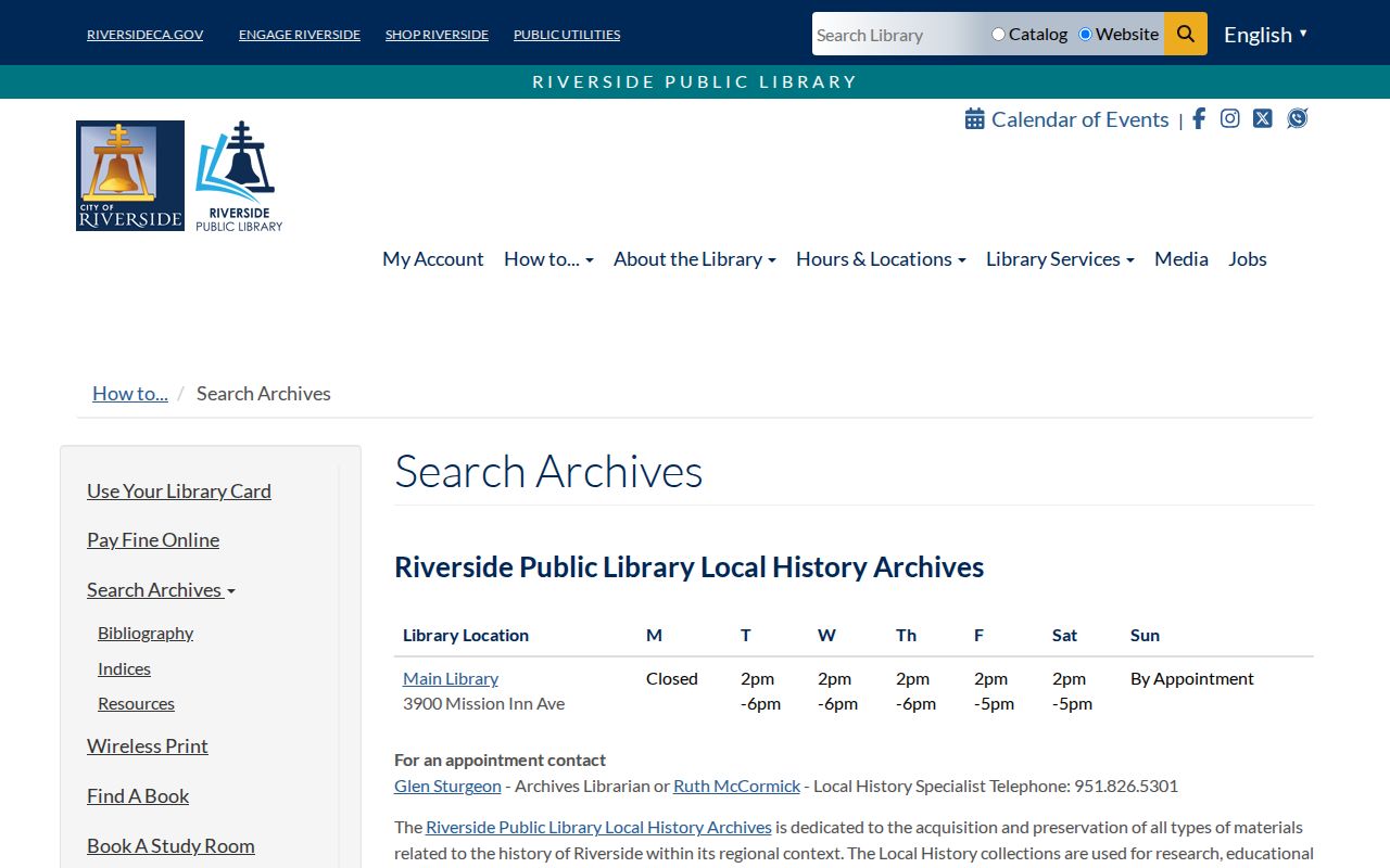 Riverside County people directories view of Riverside Public Library Local History Archives