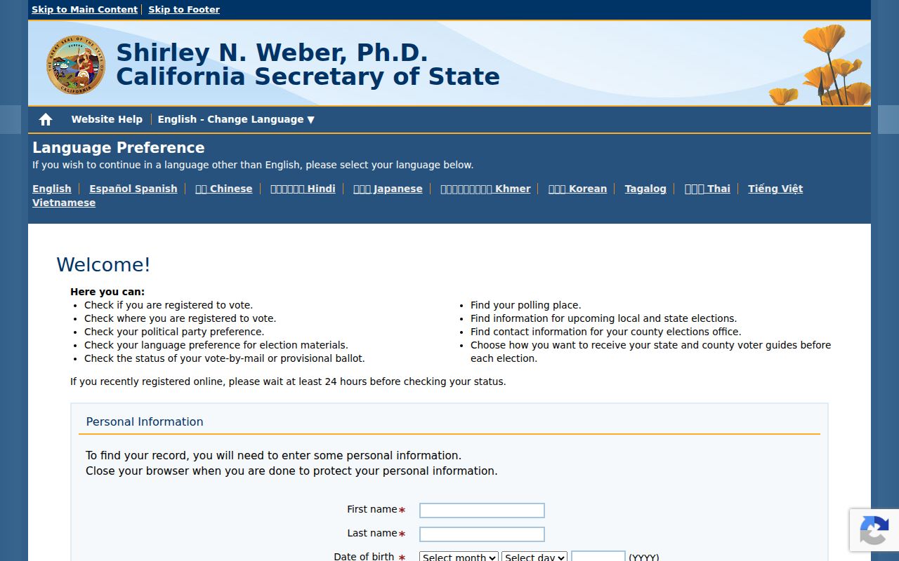 Riverside County voter registration records on California My Voter Status